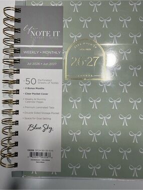 Blue Sky Mint Bow Spiral Planner with Gold Foil Accent